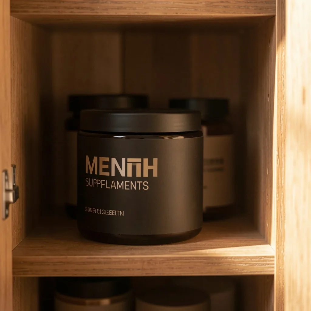 Sealed supplement jar stored in a cupboard