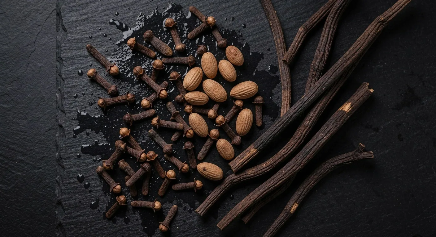 Indonesian botanical ingredients on dark stone