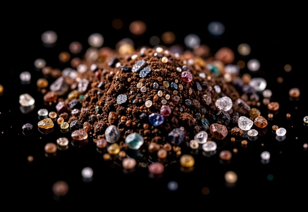 Trace mineral powder on dark glass
